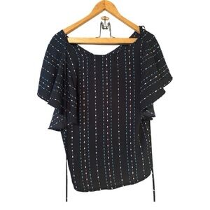 LOFT Black Blouse with Vibrant Stripes